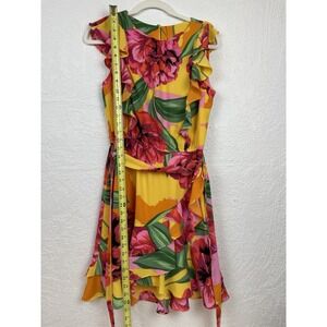 CeCe Women's Ruffled Belted Dress Floral Tropical,‎ Size approx Large